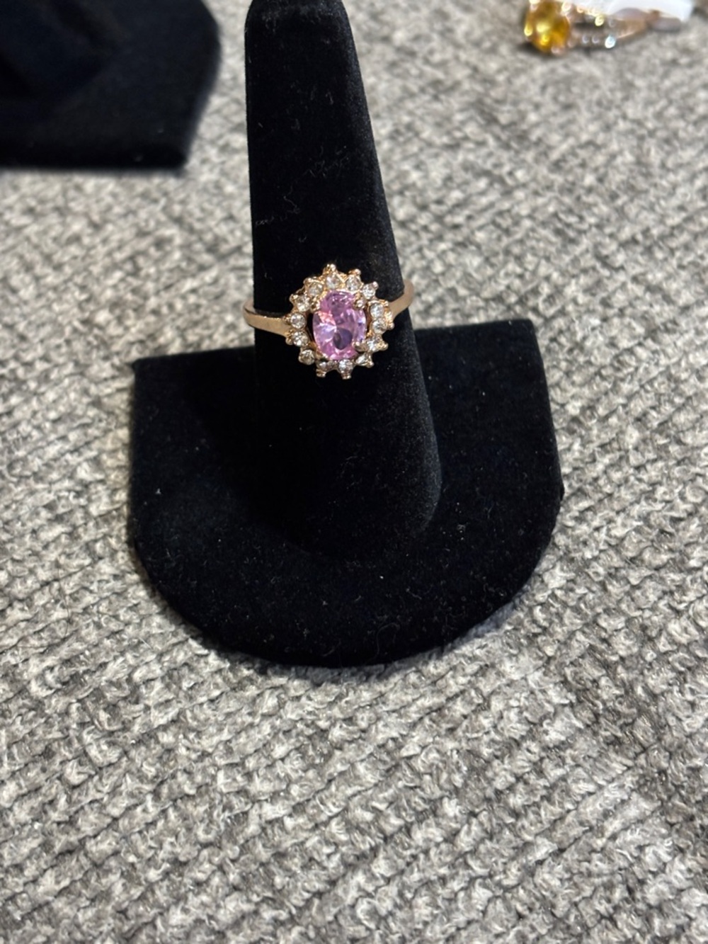 Gold Ring with Purple Center Stone and Halo size 9